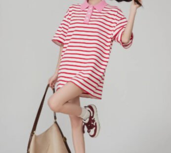 Dopamine  Striped Polo Knitted Top For Women