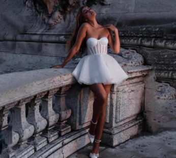 Sleeveless Sexy Tube Top Shiny Short Wedding Dress A- Line Skirt